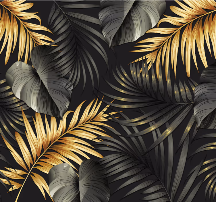 Papier peint jungle tropicale feuilles dorées - TenStickers