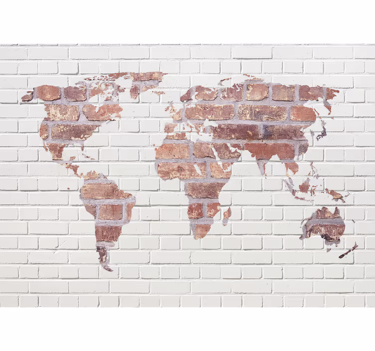 Papier peint mural carte du monde Carte du monde en brique blanch - TenStickers