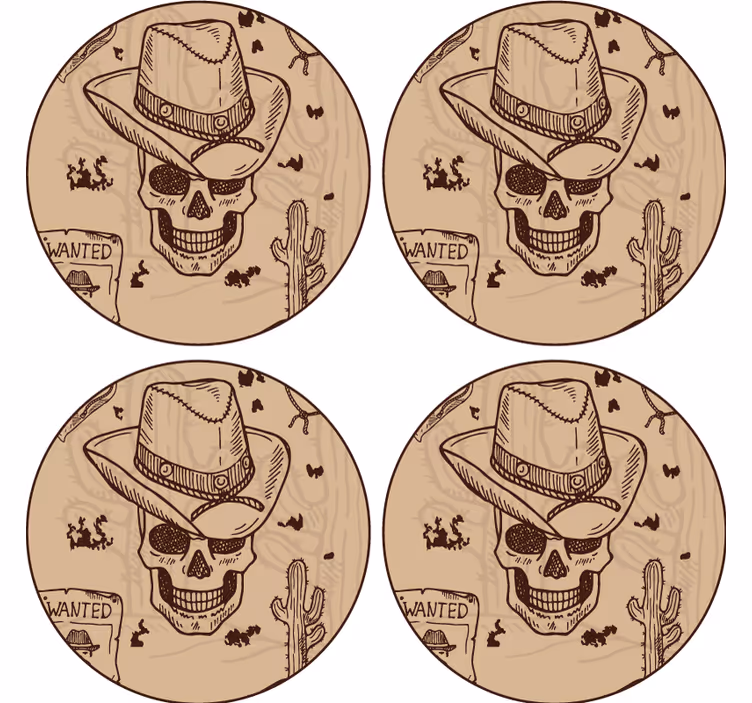 Dessous de verre geek crâne avec chapeau de cowboy - TenStickers