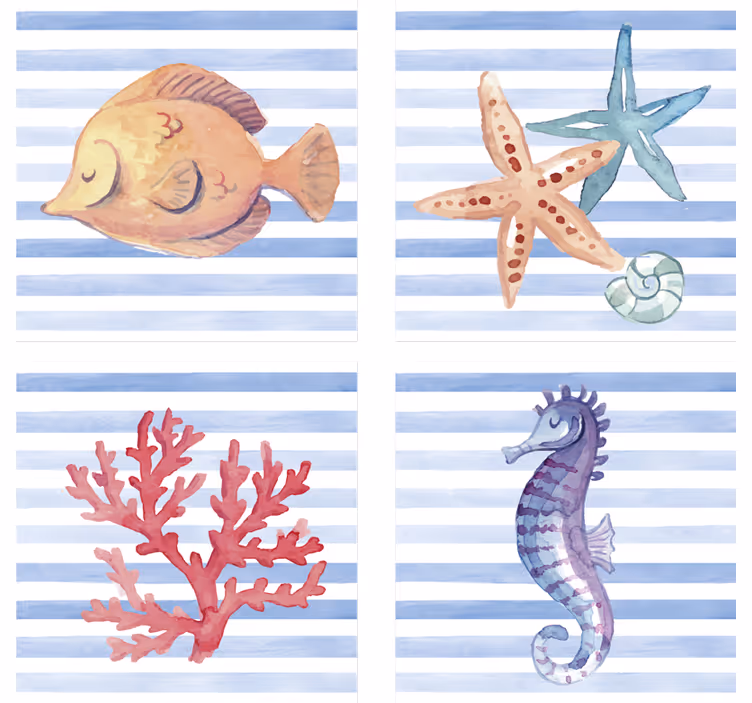 Dessous de verre carreaux créatures marines - TenStickers