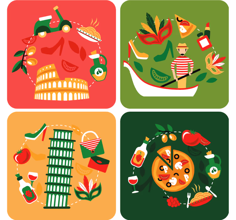 Icônes les plus célèbres d'italie plus de dessous de verre - TenStickers