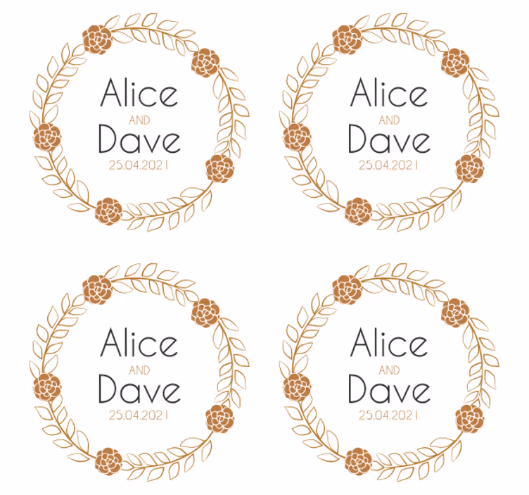 Dessous de verre mariage couronne florale personnalisée - TenStickers