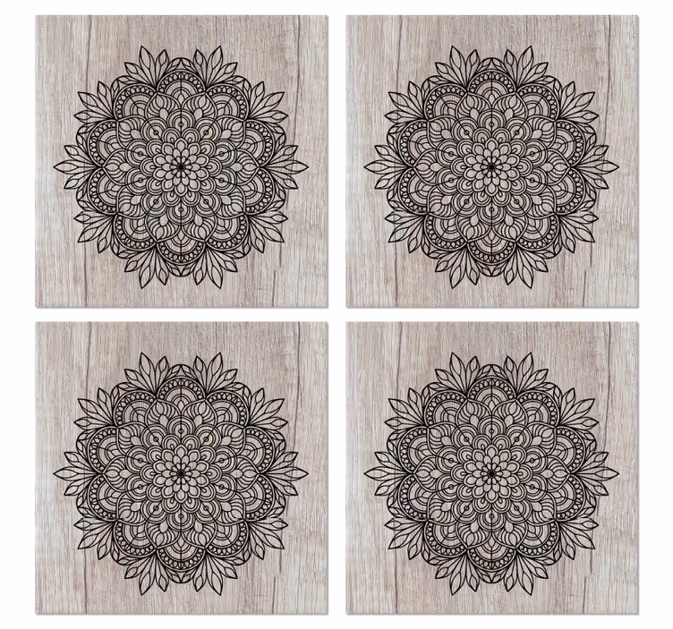 dessous de verre en carreaux Mandala noir sur le bois - TenStickers