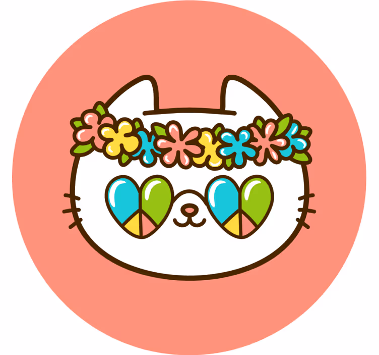 Dessous de verre geek chat couronné de fleurs - TenStickers
