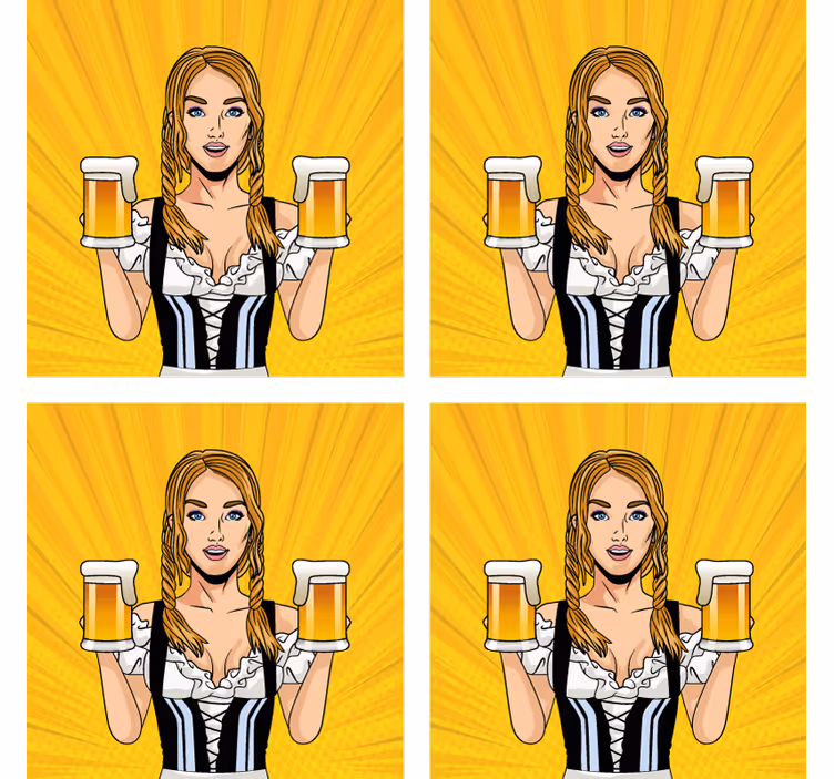 Dessous de verre bière femme joyeuse avec bières - TenStickers