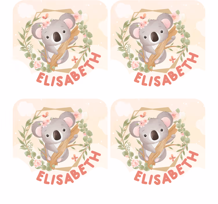 Dessous de verre personnalisable koala mignon avec fleurs - TenStickers