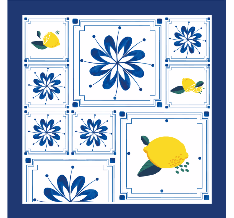 Dessous de verre carreaux motif floral citron - TenStickers