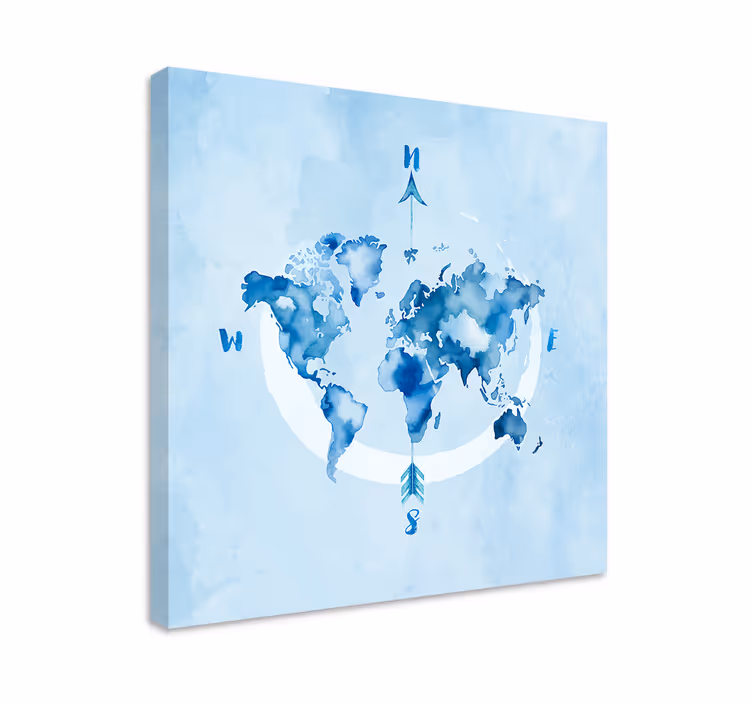 Tableau bleu planisphère bleu aquarelle - TenStickers