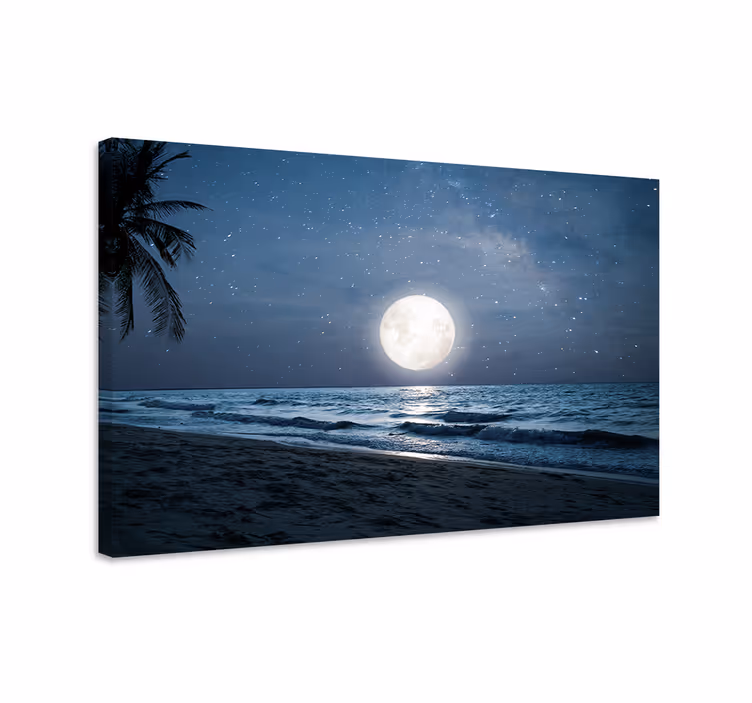 Tableau bleu lune pleine sur l'océan - TenStickers
