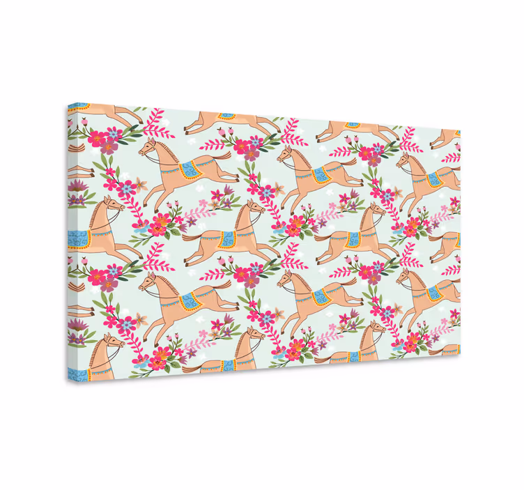 Tableau chevaux motif de chevaux avec fleurs roses - TenStickers