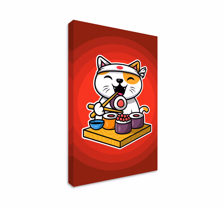 Tableau chat adorable mangeant des sushis - TenStickers