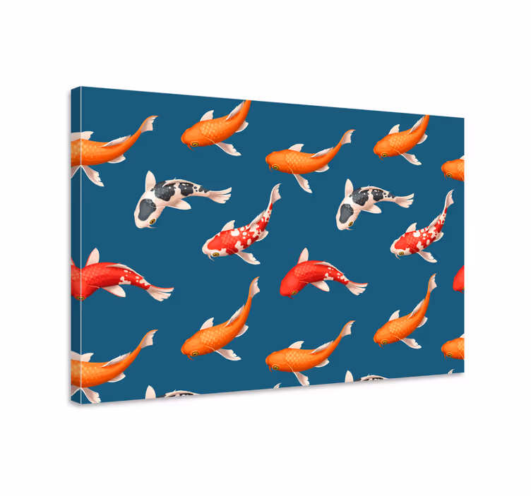 Tableau poissons motif koi sur fond bleu - TenStickers