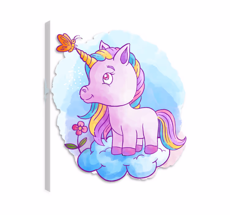 Tableau licorne avec papillon et arc-en-ciel - TenStickers