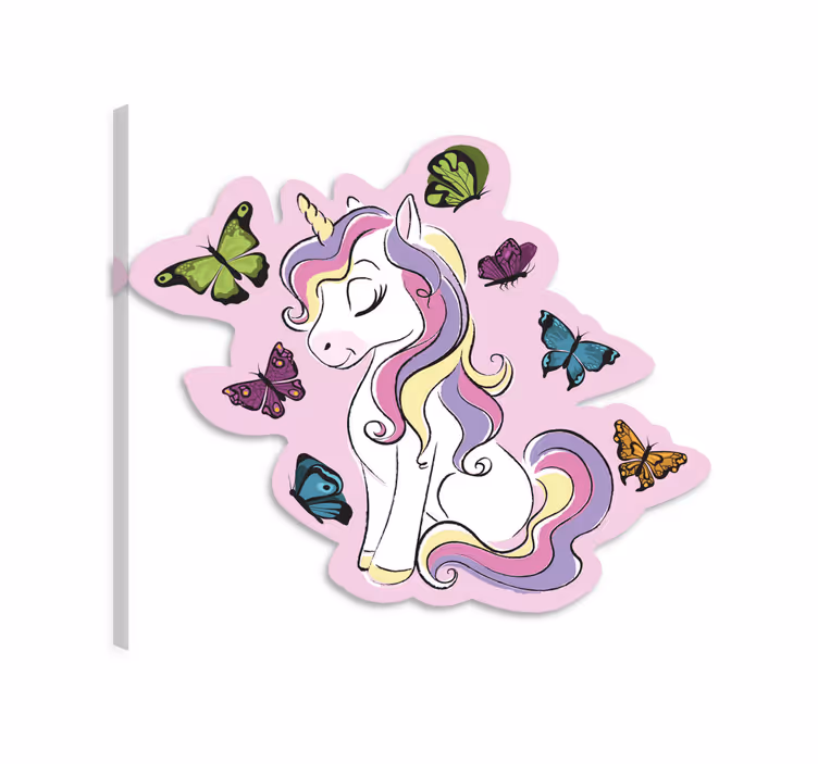 Tableau licorne avec des papillons multicolores - TenStickers