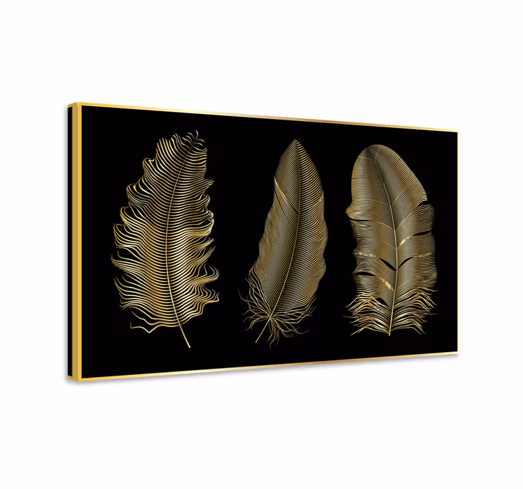 Tableau Plumes dorées fond noir - TenStickers
