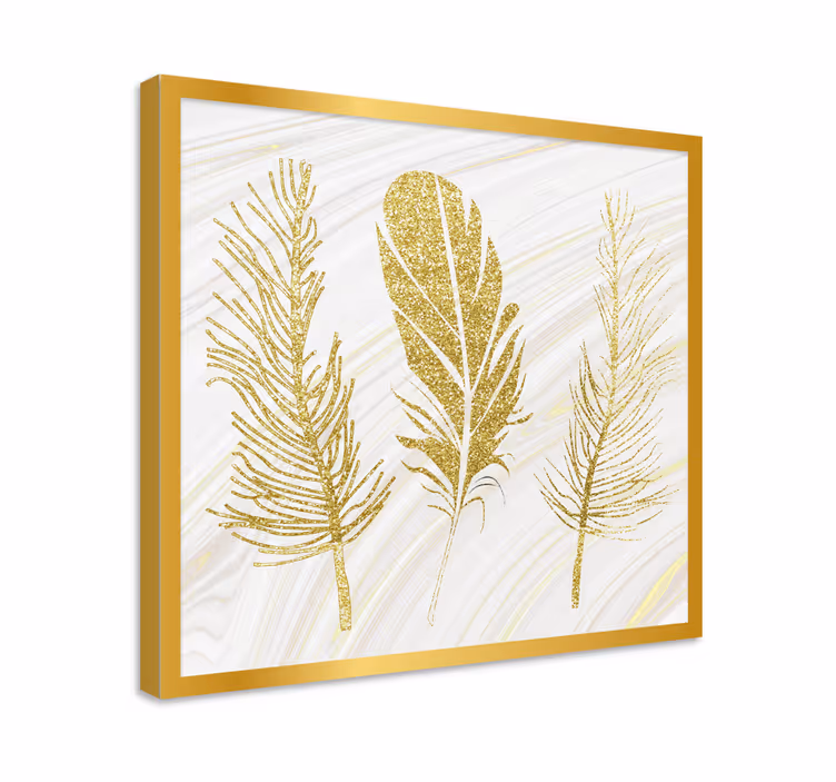 Tableau plume Plumas sobre fondo dorado - TenStickers