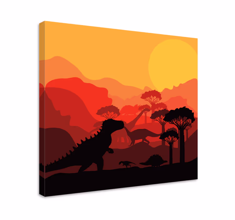 Tableau dinosaures paysage en silhouettes - TenStickers