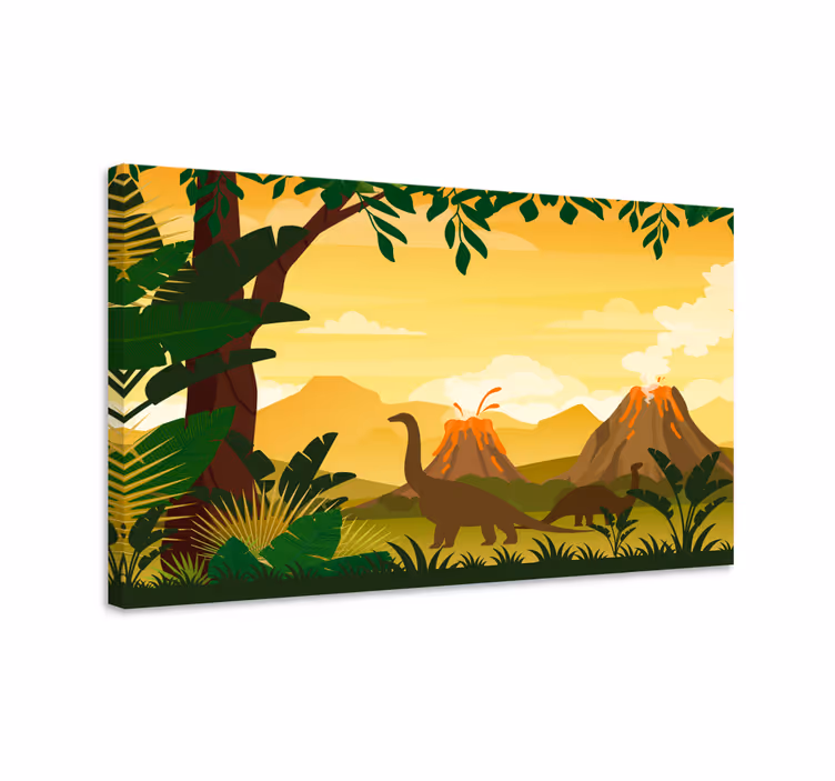 Tableau dinosaures dinosaures parmi les volcans - TenStickers