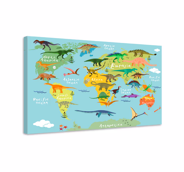 Tableau dinosaures carte du monde des dinosaures - TenStickers