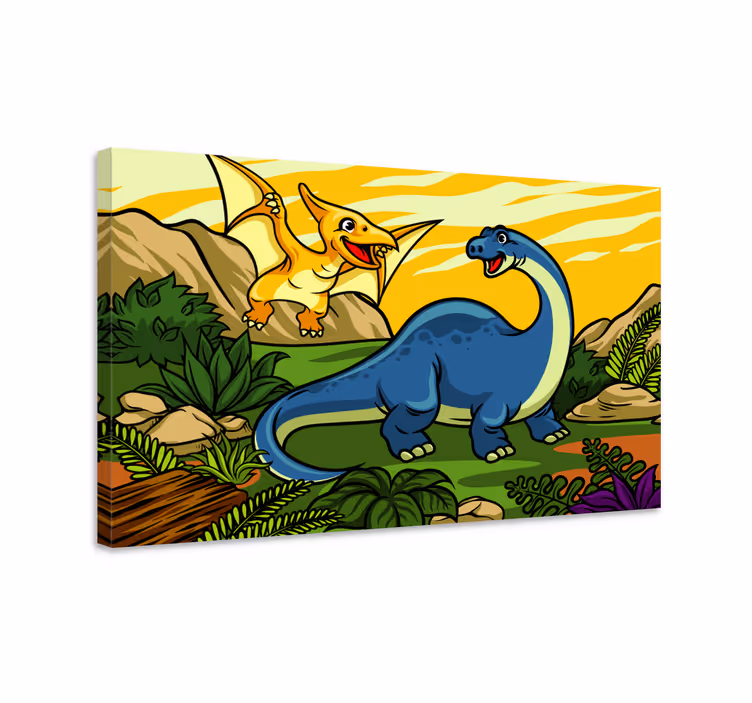 Tableau dinosaures joyeux dinosaures en jeu - TenStickers