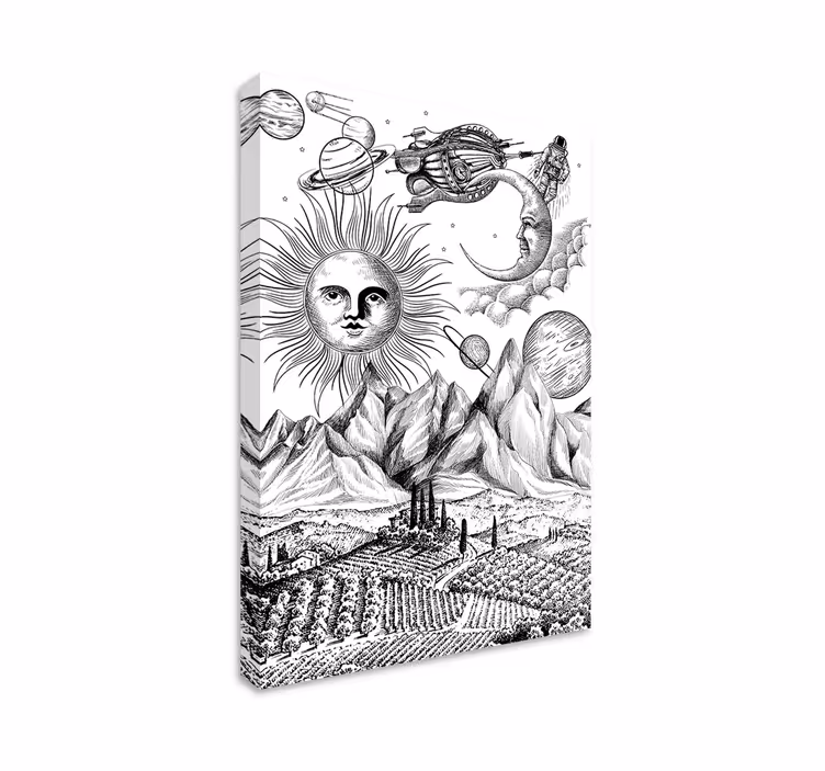 Tableau abstrait soleil et planètes - TenStickers
