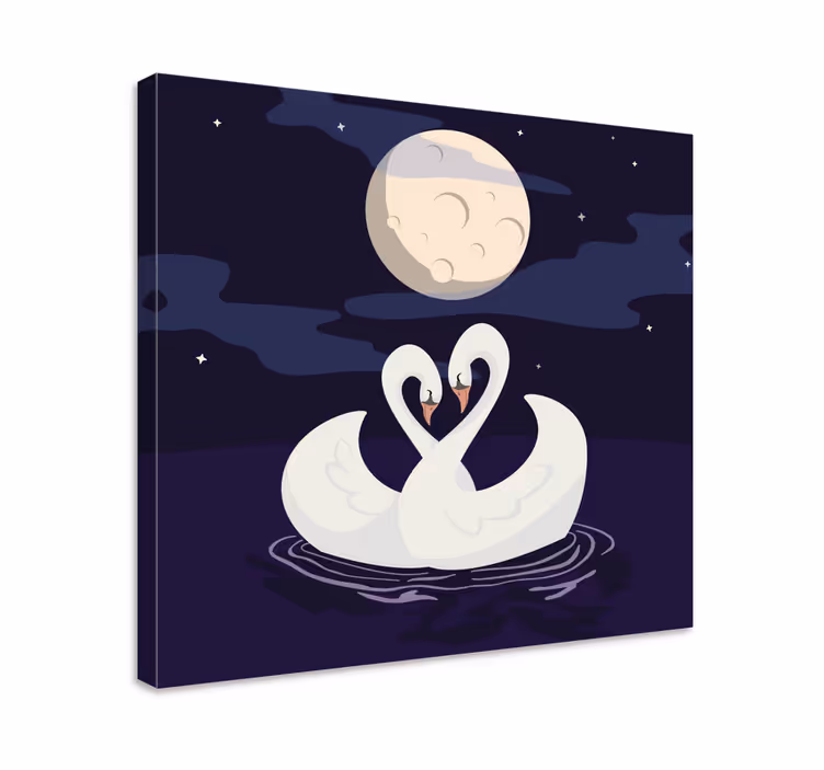 Tableau animaux cygnes enlacés sous la lune - TenStickers