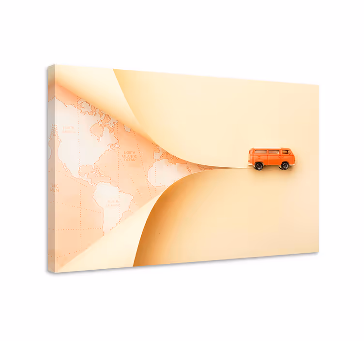 Tableau villes et pays fourgon orange en voyage - TenStickers