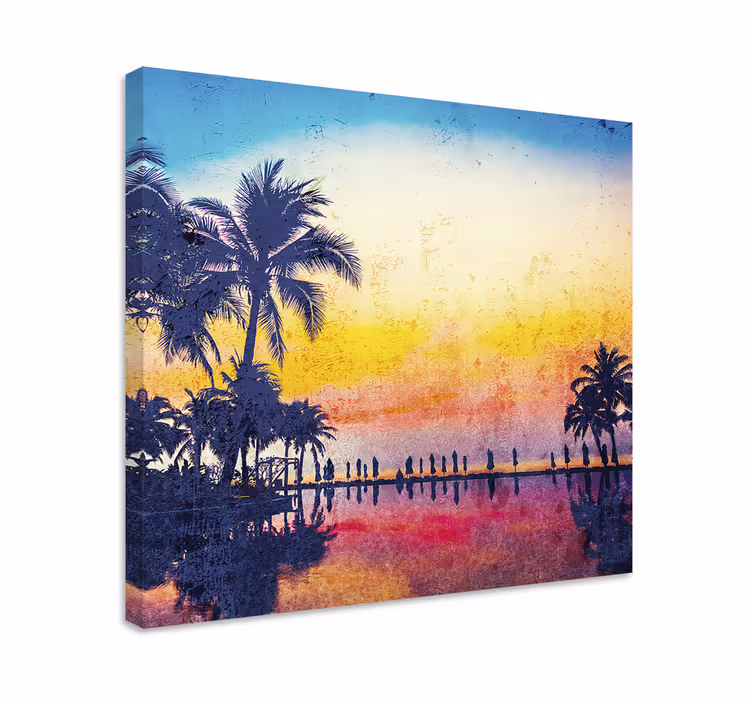 Tableau paysages réflexion de palmiers en silhouette - TenStickers