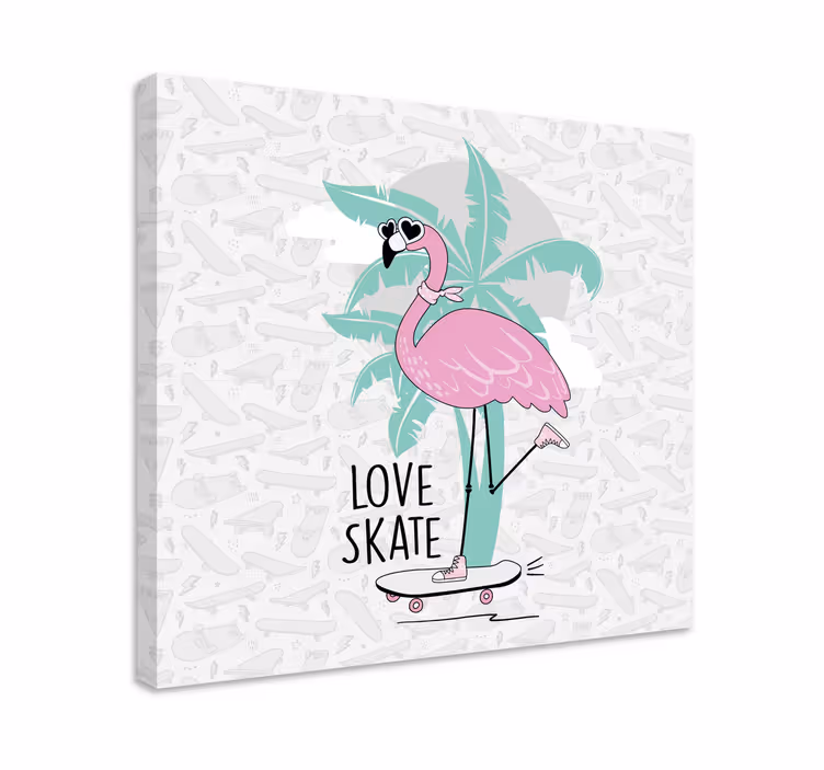 Tableau animaux flamant rose à skate - TenStickers