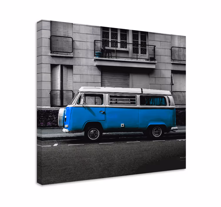 Tableau villes et pays fourgon bleu classique - TenStickers