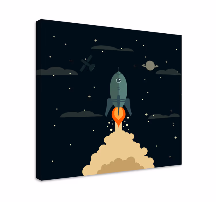 Tableau enfant Fusée de dessin animé lançant dans l'espace - TenStickers