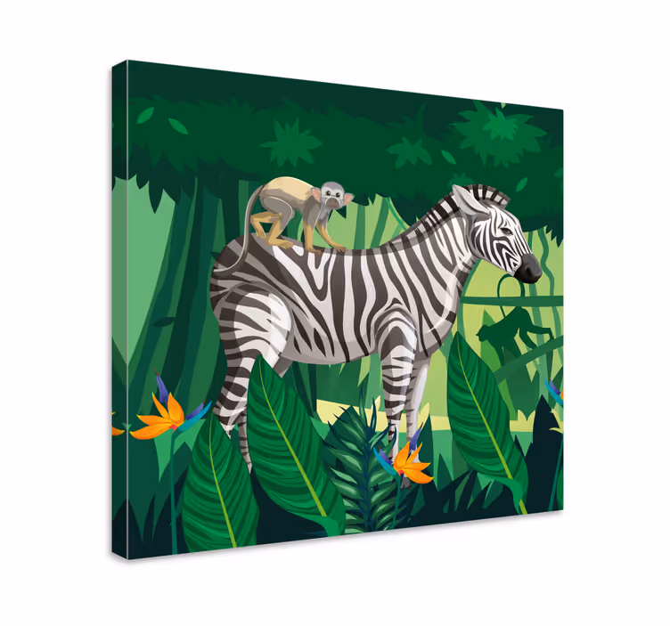 Tableau animaux zèbre avec singe - TenStickers