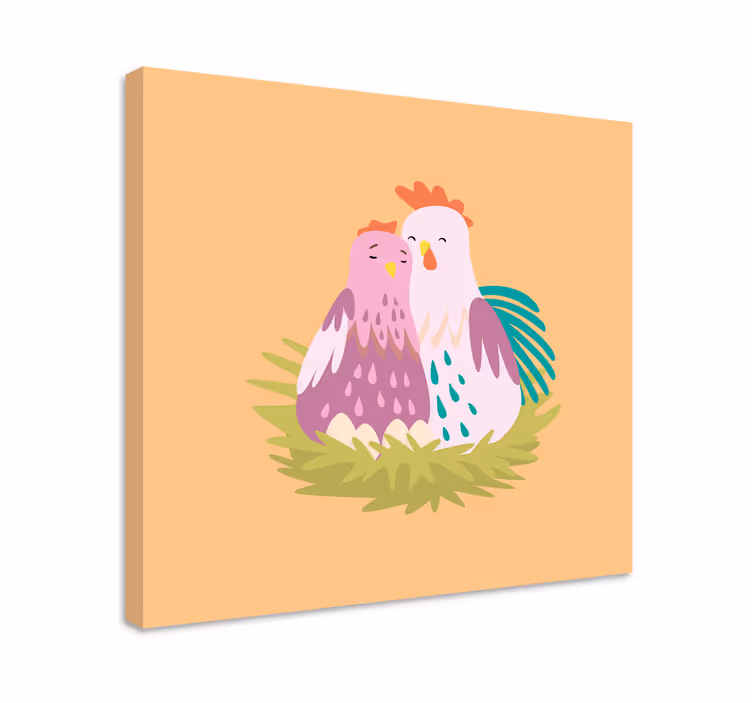 Tableau animaux couple de poules en nid - TenStickers