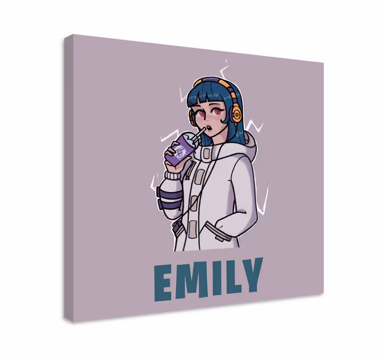 Tableau de personne fille avec écouteurs et nom - TenStickers