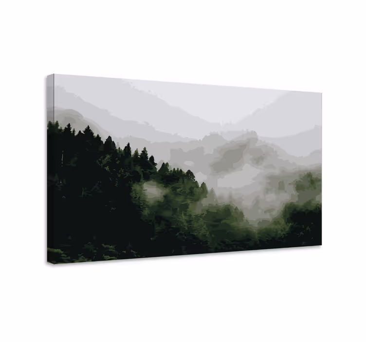 Tableau paysages forêt de montagnes brumeuses - TenStickers