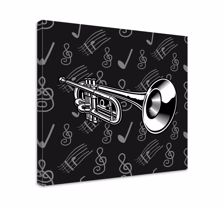 Tableau musique Illustration de trompette en noir et blanc - TenStickers