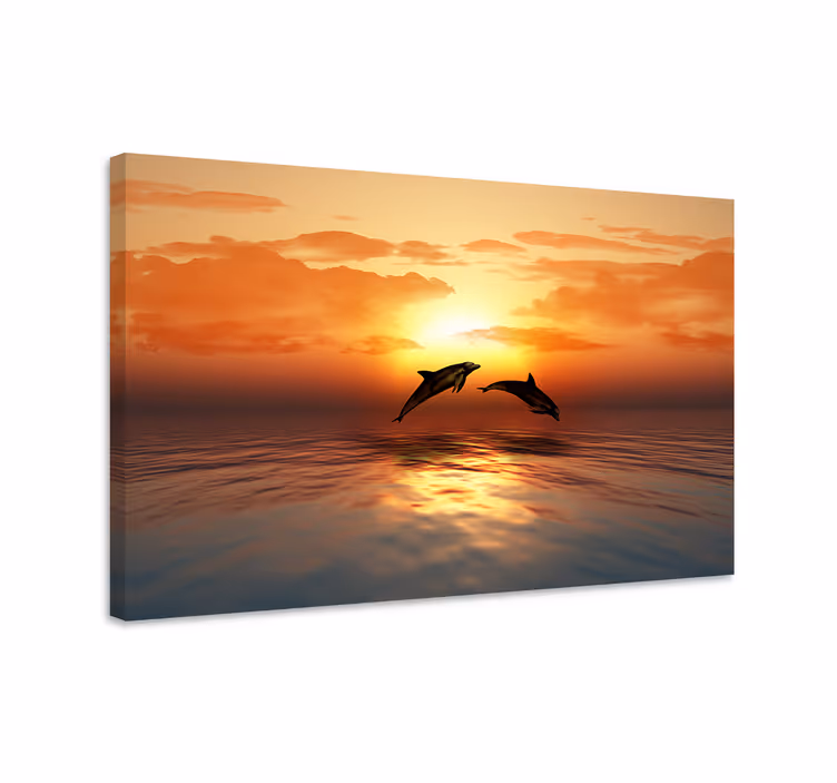 Tableau paysage Dauphins sautant le soir - TenStickers
