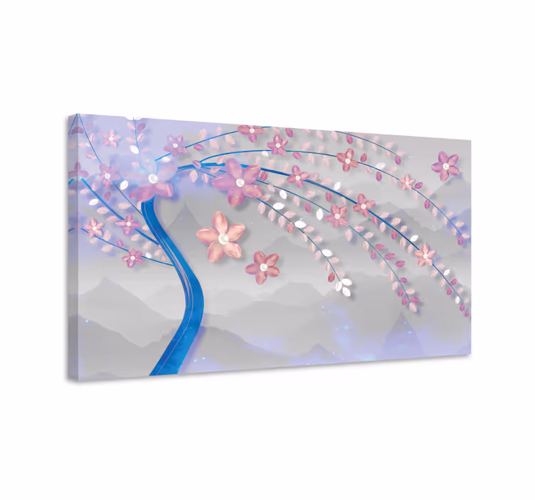 Tableau 3d Cerise rose sur fond avec des tourbillons - TenStickers