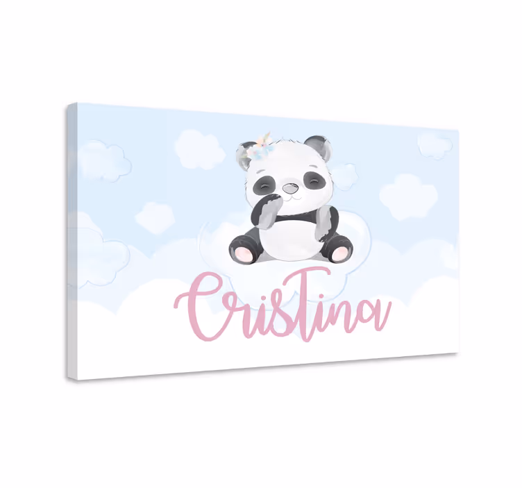 Tableau chambre bébé Panda mignon pour fille avec nom - TenStickers