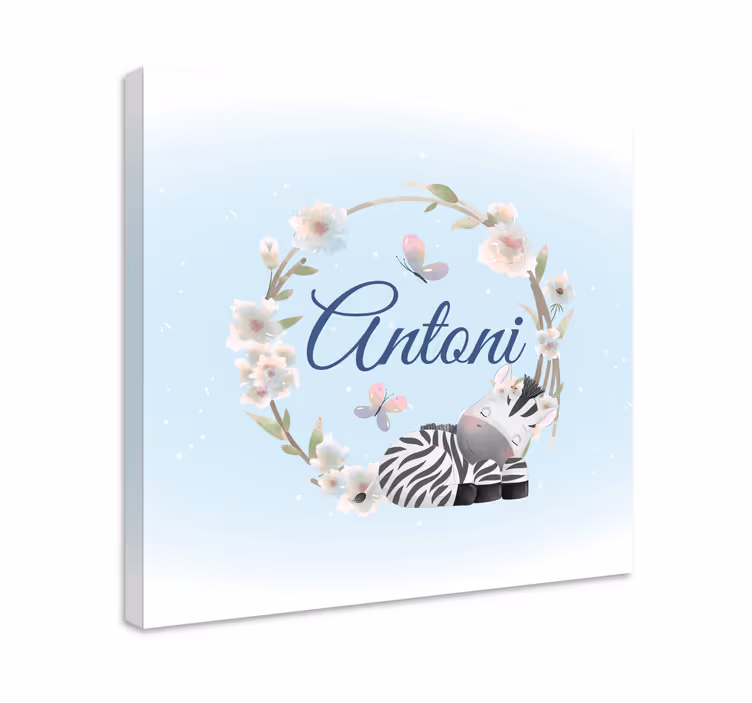 Tableau enfant Animaux mignons zèbre avec nom - TenStickers