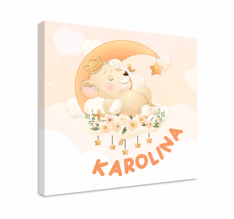 Tableau chambre bébé Animaux mignons lion avec nom - TenStickers