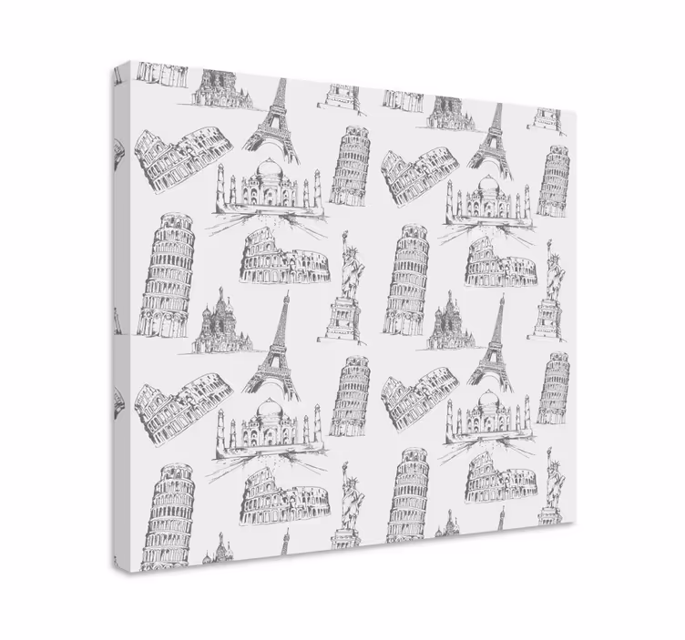 Tableau villes et pays croquis de monuments célèbres - TenStickers