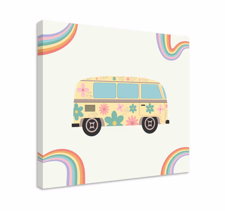 Tableau fourgonnette rétro fleurie - TenStickers