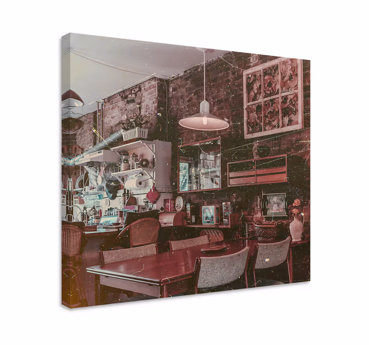 Tableau villes et pays scène de café vintage - TenStickers