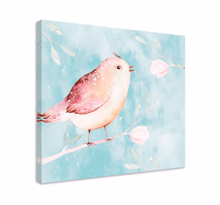 Tableau vintage Oiseau peint avec des fleurs blanches - TenStickers
