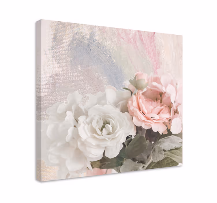Tableau vintage Roses blanches et roses style "shabby chic" - TenStickers