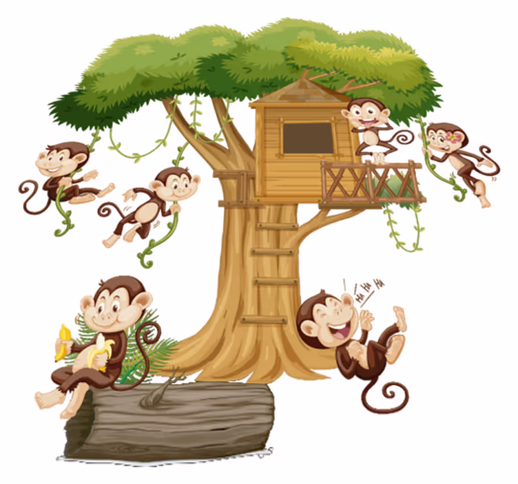 Tapis vinyle animal singes sur maison dans l'arbre - TenStickers