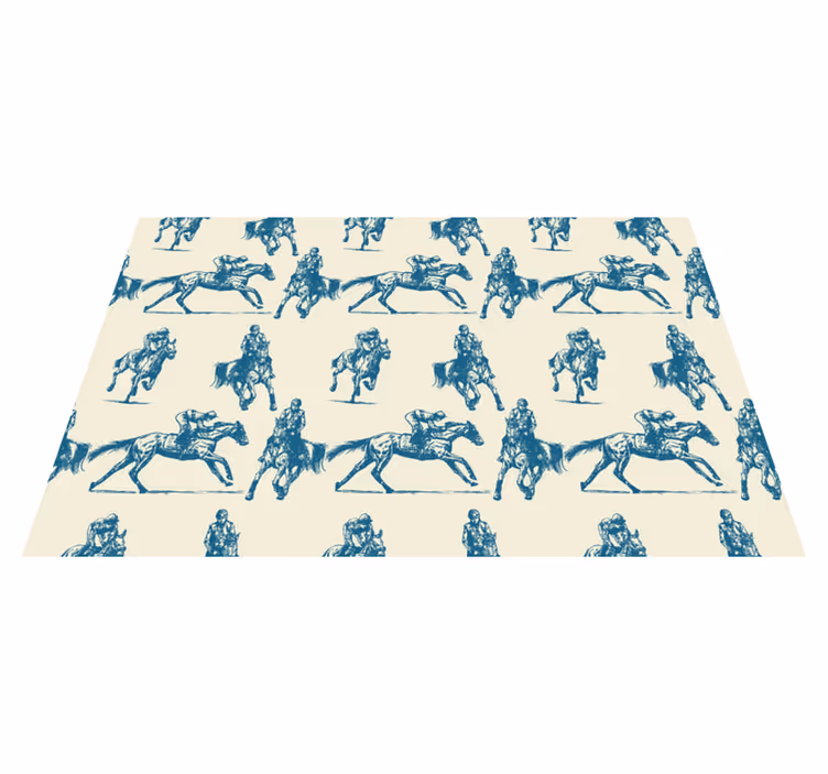 Tapis vinyle animal motif chevaux bleu et beige - TenStickers