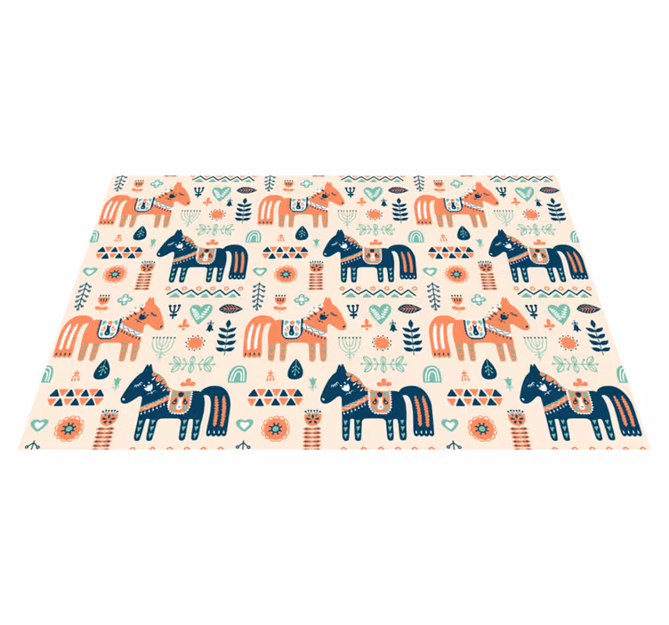 Tapis vinyle animal feuilles nordiques sur fond beige - TenStickers