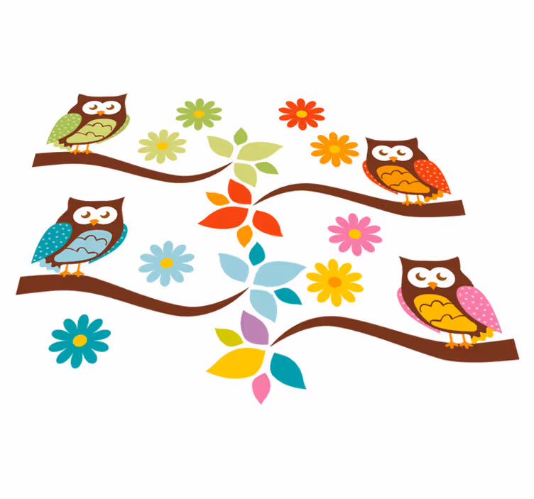Tapis vinyle animal arrangement de hiboux colorés - TenStickers